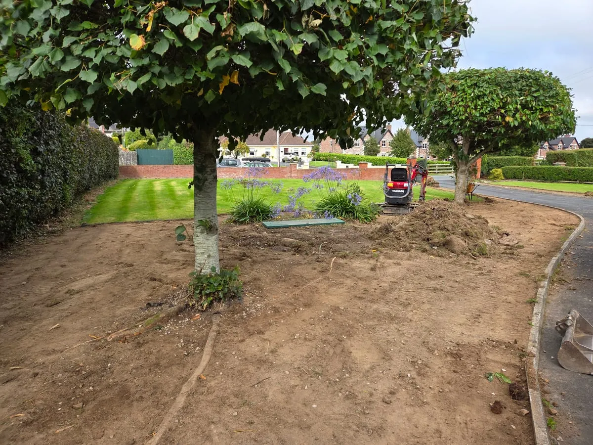 The landscaping work in progress